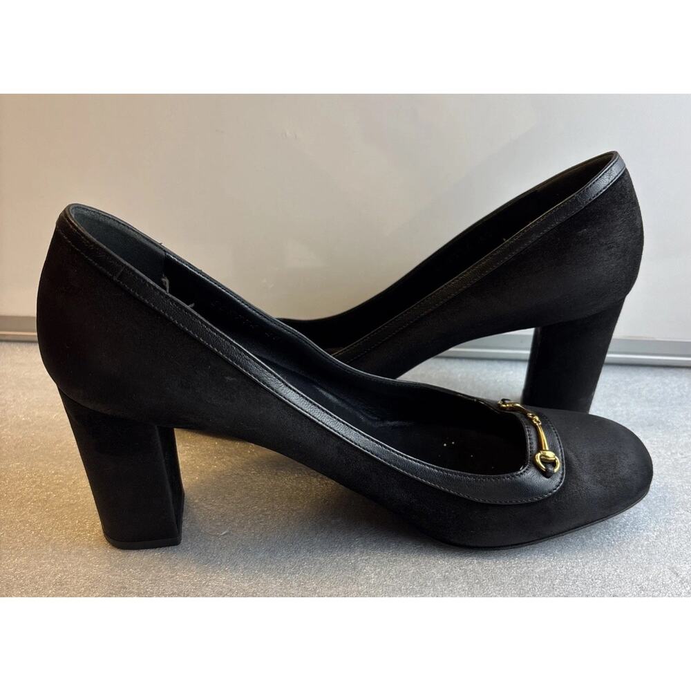 Gucci Womens Size 40.5- US 10.5 Black Horsebit Suede Pumps Classic - Picture 4 of 13